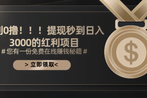 （11946期）暴利0撸！！！提现秒到日入3000的红利项目