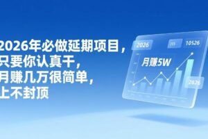 （17187期）2026年延期项目，只要你认真干，月赚几万很简单，上不封顶